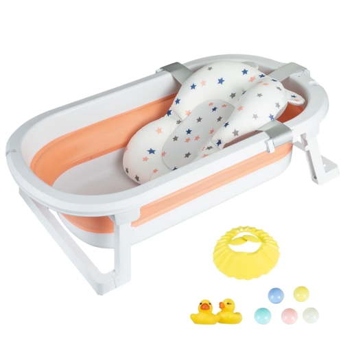 JieC Foldable Baby Bathtub with Toys, Portable Newborn Baby Bathtub, for Infants and Toddlers 0-3 Years, Pink+Floating Mat