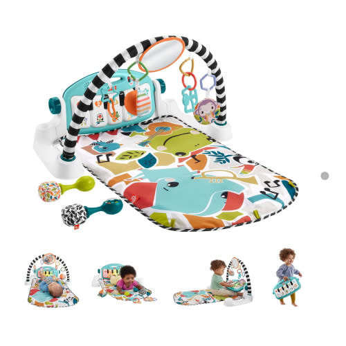 Fisher-Price Baby Musical Toy Set Glow and Grow Kick & Play Piano Gym Blue Playmat with 2 Rattle Maracas for Newborns Ages 0+ Months
