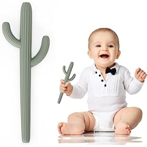 Baby Teething Toy, Socub Silicone Teethers for Babies and Infants, Baby Cactus Teether for Self-Soothing Pain Reliefe, Easy to Hold, BPA Free, 3+Months, Sage