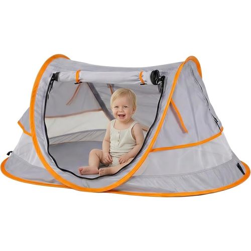 Poray Portable Baby Beach Tent with UPF 50+ Sun Shelter,Mosquito Net and Sunshade, Ideal Pop Up Kids Travel Tent with Carry Bag & 2 Stakes,Outdoor Indoor Play and Sun Protection