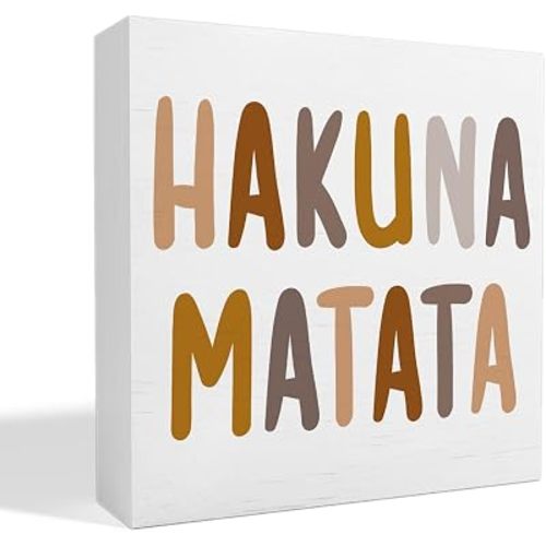 thoqii Nursery Baby Childrens Kids Room Bedroom Playroom Desk Decor, Nursery Decor for Girls Boy, Hakuna Matata Sign, 5x5 Inches