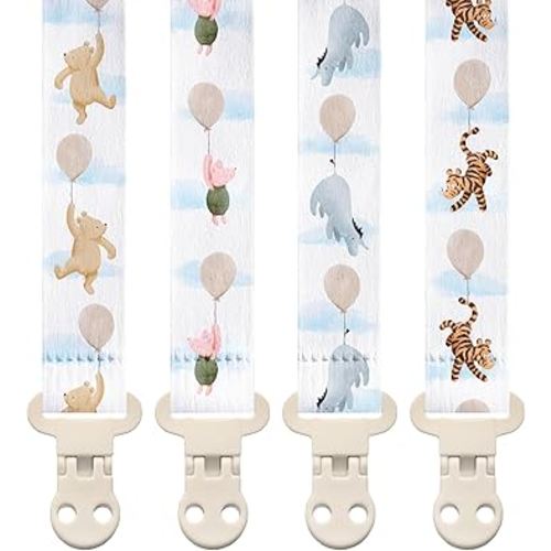 Stadela Baby Pacifier Clip Holder - Girl or Boy Unisex Neutral 4 Pack Gift Set – Vintage Classic Winnie Teddy Bear and Friends