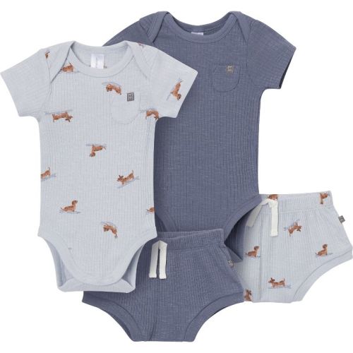 Modern Moments™ by Gerber Baby Boys' 4-Piece Bodysuit and Shorties Set, Dachshund Surf, 18 Months