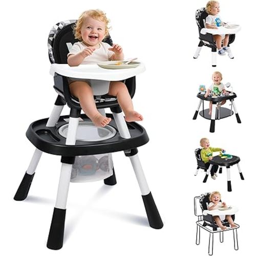 15 in 1 Convertiable High Chair for Babies and Toddlers, 2 in 1 Highchair & Activity Center w/Toys, Booster Seat, Toddler Chair w/5-Point Harness & Removable Tray & 2-Layer Cusion (Black)