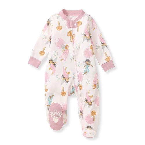 Burt's Bees Baby Baby Girls Pajamas Sleep and Play, Soft 100% Organic Cotton One-Piece PJ with Non-Slip Bee Grip Footies