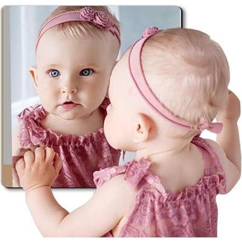 Unbreakable Kids Mirror Tiles for Wall Decor, 1 PCS 8 x 8 Inches Toddler Mirror Full Length, Stick on Classroom Small Plastic Baby Mirrors, Shatterproof Home Gym Acrylic Door Mirrors for Bedroom