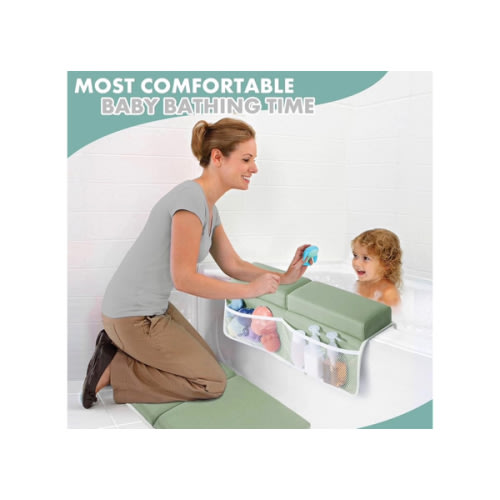 beiens Bath Kneeler and Elbow Rest Pad Set - 1.5'' Comfortable Thick Baby Bath Kneeler Pads, Quick Dry Soft Kneeling Pad for Baby Bath Time, Non-Slip Knee& Arm Support Bathtub Mat with Toys Organizer