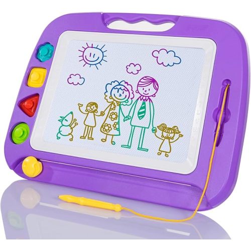 SGILE Large Magnetic Drawing Board for Kids, Toddlers Toys for 1 2 3 4 Year Old, Etch & Sketch Pad with 4 Stamps, Learning and Educational Toys for Boys Girls Gift, 16 ×13 in (42 x 32 CM), Purple