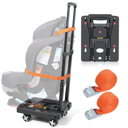 Orzbow Car Seat Dolly for Airport, Folding Car Seat Roller Cart, Black | Carseat Cart Carrier with Straps for Airplane, Compact Luggage Hand Trolley Truck, 4 Wheels & Adjustable Handle