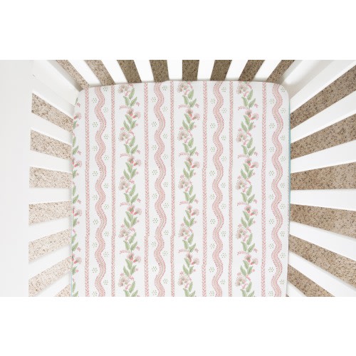 Floral Stripe Pink Crib Sheet