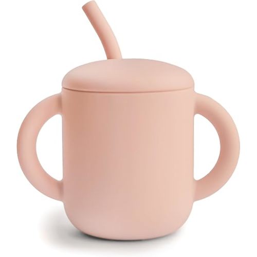 mushie 100% Silicone Training Cup & Straw for Toddlers | 6 Months+ (Blush)