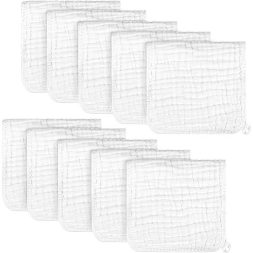 AIDEA Burp Cloths and Washcloths for Baby, Absorbent Cotton Muslin Baby Towels, Large Soft Breathable Newborn Essentials for Boys and Girls, Newborn Essentials, White, 10 Pack, 20"x10"