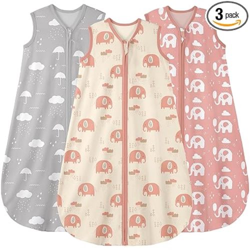 Yoofoss Baby Sleep Sack 0-6 Months Wearable Blanket for Babies 100% Organic Cotton 2-Way Zipper TOG 0.5 Toddler Sleeping Sack 3 Pack, Comfy Lightweight Sleep Sacks