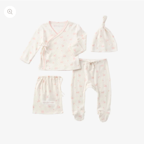 Pink Swan Print Organic Cotton Pointelle Layette 3 Pc Gift Set – Elegant Baby