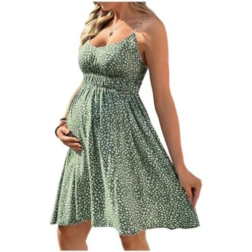OYOANGLE Women's Maternity Dress Summer Floral Print Boho Dress Ruffle A Line Knee Length Beach Sundress
