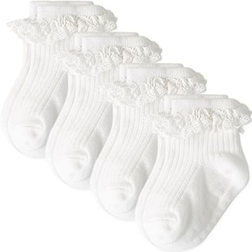 AQOKKA Baby Girl Toddlers Socks with Non-slip Grip Cute Frilly Ruffle Ankle Soft Cotton Newborn Baby Socks for Infant Kids