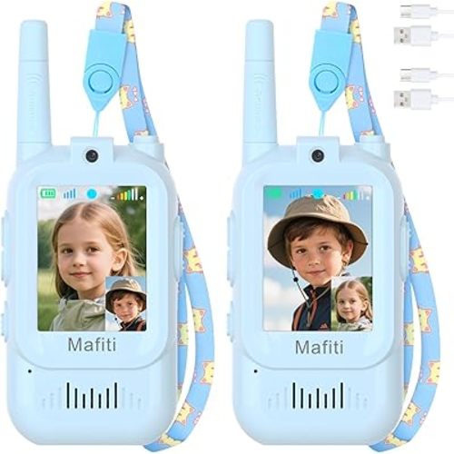 Mafiti Video Walkie Talkies for Kids 2 Pack Rechargeable Birthday Gift Toddler Toys for 3 4 5 6 7 8 Year Old Boys Girls 1000 Feets Long Range Indoor Outdoor Play(Blue+Blue)