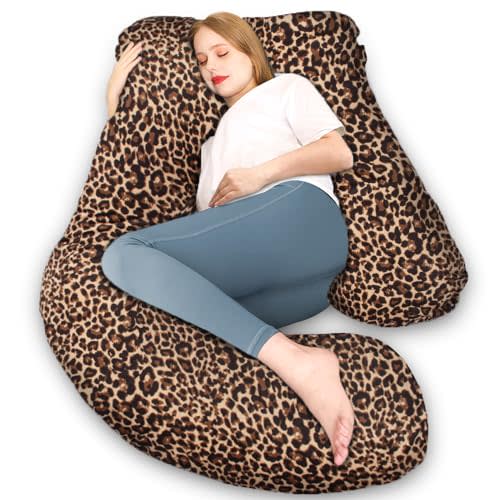 Chilling Home Pregnancy Pillow, U Shaped Pregnancy Pillows for Sleeping Full Body Pillow Maternity Pillow for Pregnant Women 58 inch, Pregnant Women Must Have with Removable Cover, Leopard Print
