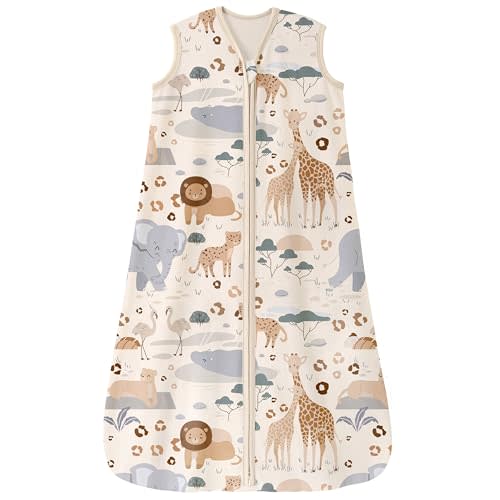 Unnivoll Baby Sleep Sack 0-6 Months 100% Cotton Lightweight 0.5 TOG Wearable Blanket Baby Sleep Bag with 2-Way Zipper for Newborn Infant Apricot Elephant