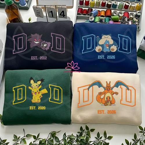 Custom PokaDad Embroidered Shirt Persionalized Anime Characters Sweatshirt Father’s Day Gift Birthday For Dad Pocket Beast