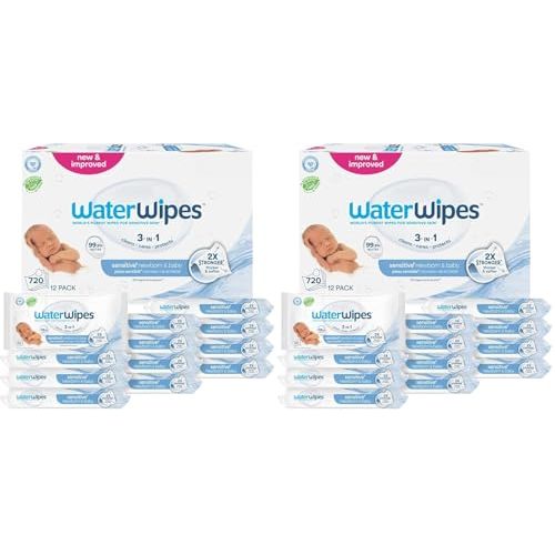 WaterWipes Sensitive+ Newborn & Baby Wipes, 3-In-1 Cleans, Cares, Protects, 99.9% Water, Unscented & Hypoallergenic, 1440 Count (24 Packs)