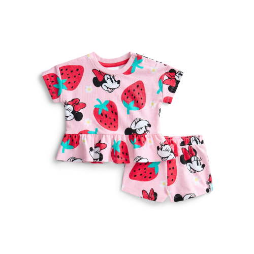 Minnie Mouse Toddler Girls Short Sleeve Graphic Tee and Matching Ruffle Shorts Set, 2-Piece, Sizes 12M-5T