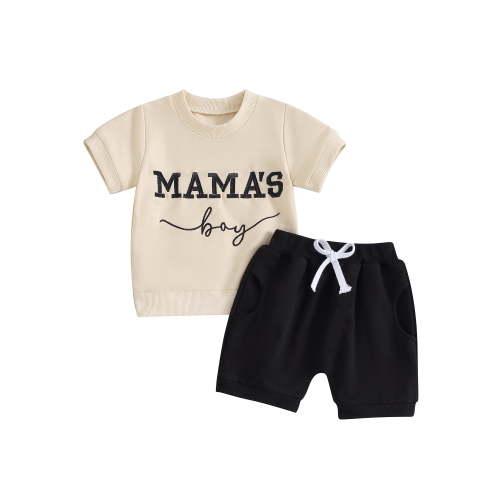 Qiylii 2Pcs Baby Toddler Boy Summer Outfits 0 6 12 18 24 Months 2T 3T Short Sleeve Letter Embroidery T shirt Tops + Shorts Set Kids Clothing