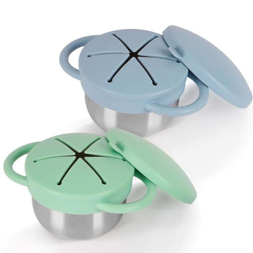 Snack Cups for Toddlers Spill Proof,3-in-1Detachable Stainless Steel Toddler Snack Cups with Silicone Lids & Handles,Dishwasher Safe Baby Snack Containers for Mess-Free Snacking