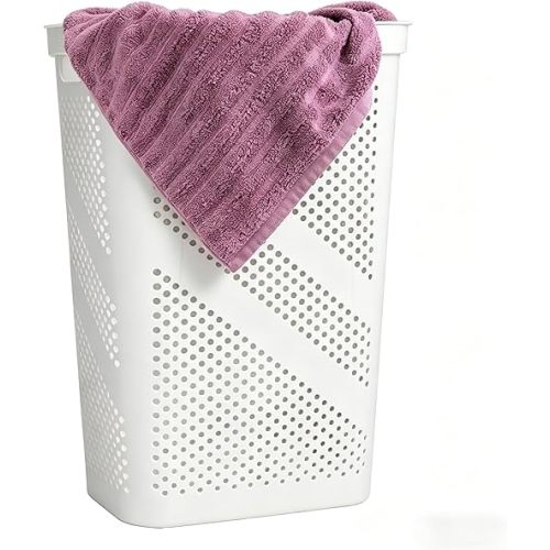 24-Inch Slim Laundry Hamper with Lid | Ventilated Plastic Clothes Basket for Laundry Rooms, Bathrooms and College Dorms