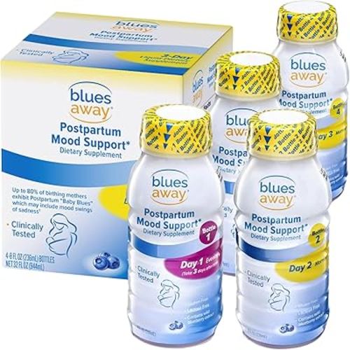 Blues Away Postpartum Mood Support Drink - Breastfeeding Friendly Postnatal Hormone Balance for Women - 3-Day Liquid Dietary Stress Support Shake [4 Bottles]