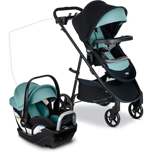 Britax Willow Brook S+ Travel System, Infant Car Seat Stroller Combo With Willow S Infant Car Seat, Alpine Base, and Brook+ Stroller; ClickTight Technology, SafeWash Insert and Cover — Jade Onyx