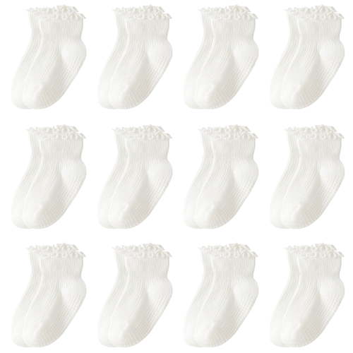 Yawlsow 12 Pack Toddler Socks with Grips, Non-Slip Ruffle Ankle Socks for Baby Girls, Size 3M-5T