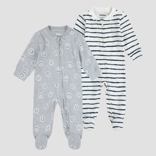 Huggies Baby 2pk Uni Happy Face Organic Sleep N' Play - Gray/Blue, Size: 3M