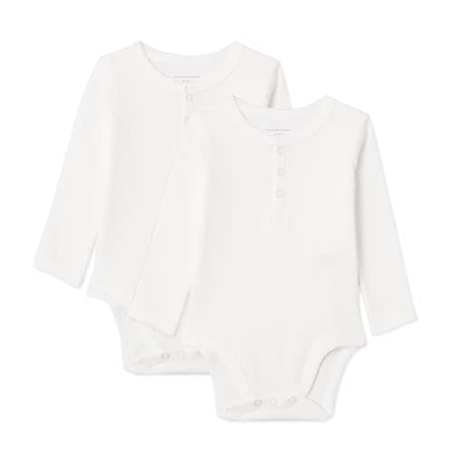 Amazon Essentials Unisex Babies' Long-Sleeve Cotton Henley Bodysuits, Pack of 2