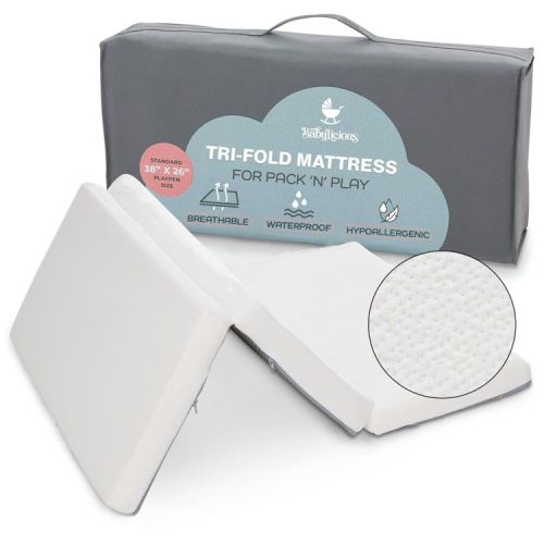 Babylicious Waterproof Pack and Play Mattress Topper Breathable Plush Foam 38" x 26" x 1.5" | Trifold - White