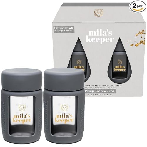 Mila's Keeper Glass Breast Milk Storage Bottles | for Pumping, Storing and Feeding | Fits Leading Pumps | 150 ml Wide Neck Baby Bottles | Starry Night | Set of 2