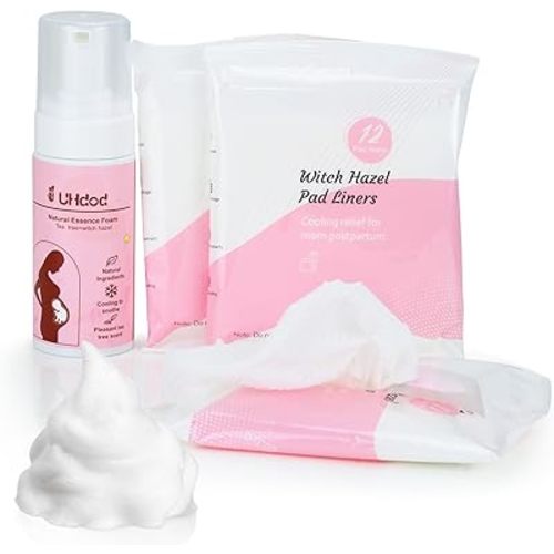 UHdod Witch Hazel Perineal Soothing Foam & Perineal Cooling Pad Liners for Postpartum Care - Postpartum Essentials Recovery Kit Includes 5 Fl Oz Witch Hazel Foam, 36 Perineal Cooling Pad Liners