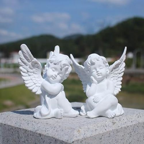 OwMell Set of 2 Cherub Angels Resin Statue Figurine, Indoor Home Decoration