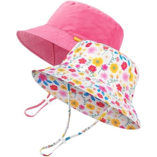 Baby Sun Hat Kids Summer UPF 50+ Toddler Bucket Hat Wide Brim Adjustable Beach Hats for Boys Girls Age 0-6 Years