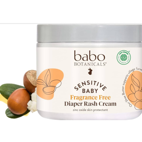 Babo Botanicals Sensitive Baby Fragrance-Free Diaper Cream - 25% Natural Zinc Oxide - Calendula, Shea & Cocoa Butter - EWG Verified - Vegan- from Birth on - 6 Ounce Jar