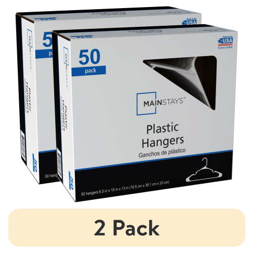 (2 pack) Mainstays Plastic Clothes Hangers, White, 50-Count, Lightweight & Durable for Everyday Use