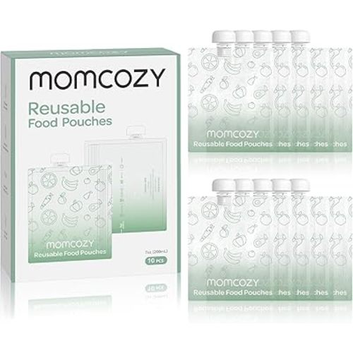 Momcozy Reusable Baby Food Pouches for Toddlers,BPA Free Plastic,Food Safe,Freezer Safe,Refillable for Applesauce Yogurt & Puree Squeeze Pouch,10 packs,7oz