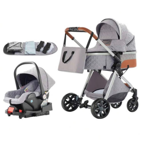 3 In 1 Baby Stroller Travel System, Reversible Newborn Foldable Pram, Infant High Landscape Pushchair, Portable Standard Stroller, Reclining Buggy, Baby Carriage