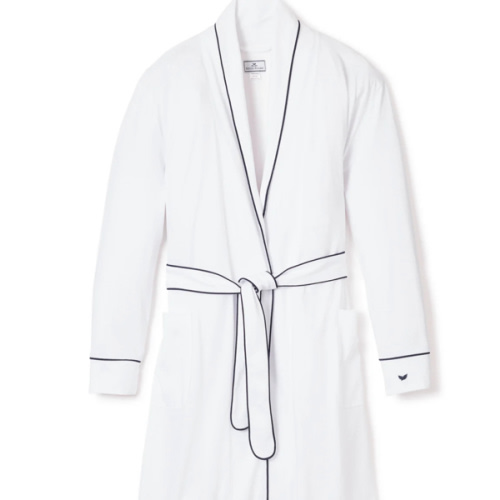 Women's Pima Robe in White with Navy Piping