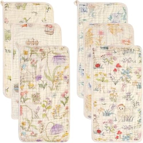 Muslin Baby Burp Cloths Organic Cotton Blend Set (Garden,6-Pack)