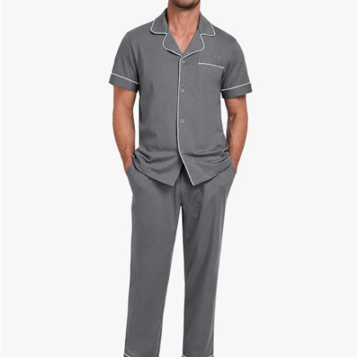 EA'S SECRET Mens Pajamas Set 100% Cotton Soft Button Pajamas for Men Short Sleeve Sleepwear 2 Piece Lounge Pjs Sets