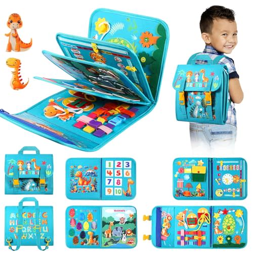FREYBLI Toddler Busy Board, Montessori Toys for 2 Year Old Boy Birthday Gift, Educational Quiet Activity Busy Book for Toddlers 1-3, Airplane Car Toys for Travel