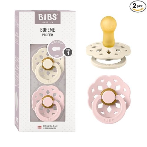 BIBS Pacifiers - Boheme Collection | BPA-Free Baby Pacifier | Made in Denmark | Set of 2 Ivory/Blossom Color Premium Soothers | Size 0-6 Months