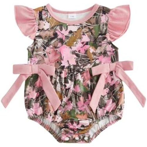 Baby Girl Camo Onesie Hunting Outfit Sleeveless Ruffle Romper Bodysuit Infant One Piece Summer Clothes