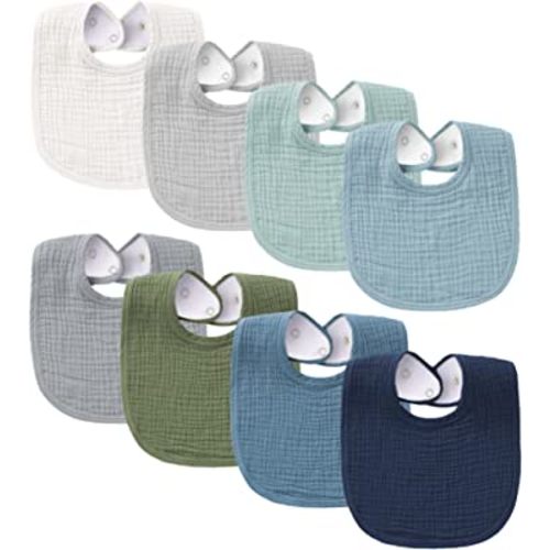 Konssy Muslin Baby Bibs 8 Pack Baby Bandana Drool Bibs Cotton for Unisex Boys and Girls, Soft Absorbent Set for Teething and Drooling